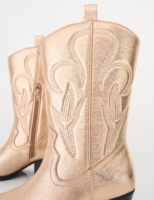 Calabasas Rose Gold Western Embroidered Knee High Pointed Toe Cowboy Boots