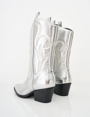 Calabasas Silver Western Embroidered Knee High Pointed Toe Cowboy Boots