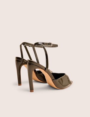Caught on Olive Peep Toe Curved High Heel