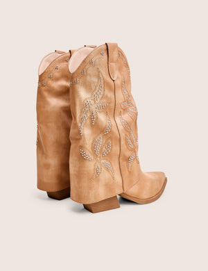 Dixie Tan Fold Over Studded Western Ankle Boots
