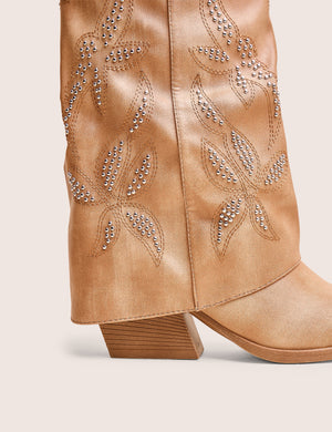 Dixie Tan Fold Over Studded Western Ankle Boots