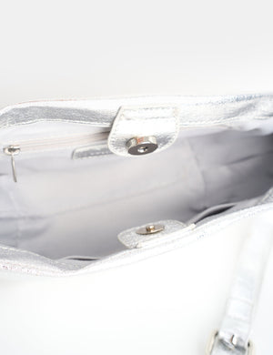 Lillian Cracked Silver Woven Strap Shoulder Bag