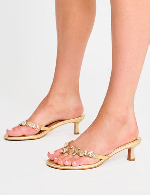 Eldwen Gold Mirror Pu Under the Sea Trim Mule Mid Heels