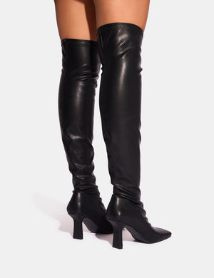 Electra Black Square Toe Mid Heeled Over The Knee Boots US 7 UK 5 EU 38 Public Desire