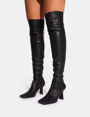 Electra Black Square Toe Mid Heeled Over The Knee Boots