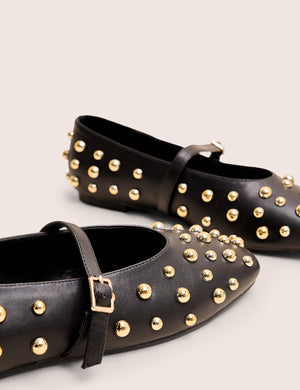 Elsie Black Studded Ballerina Flats