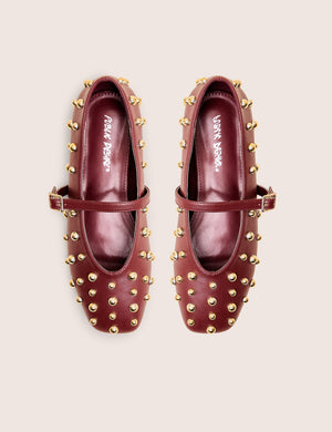 Elsie Burgundy Studded Ballerina Flats