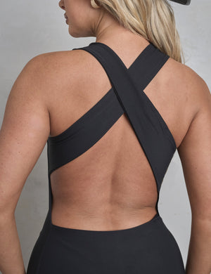 Cross Over Back Detail Luxe Slinky Maxi Dress Black