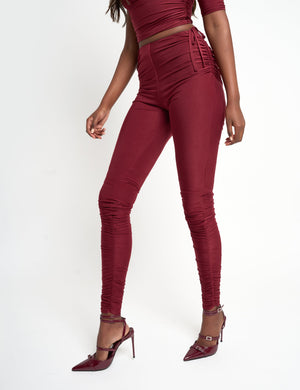 Slinky Ruched Trouser Co Ord Burgundy