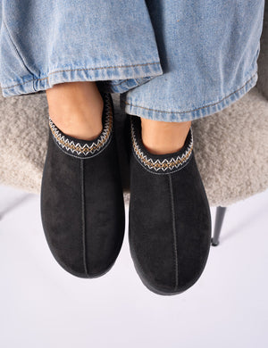 Nutmeg Black Faux Fur Lined Platform Mules