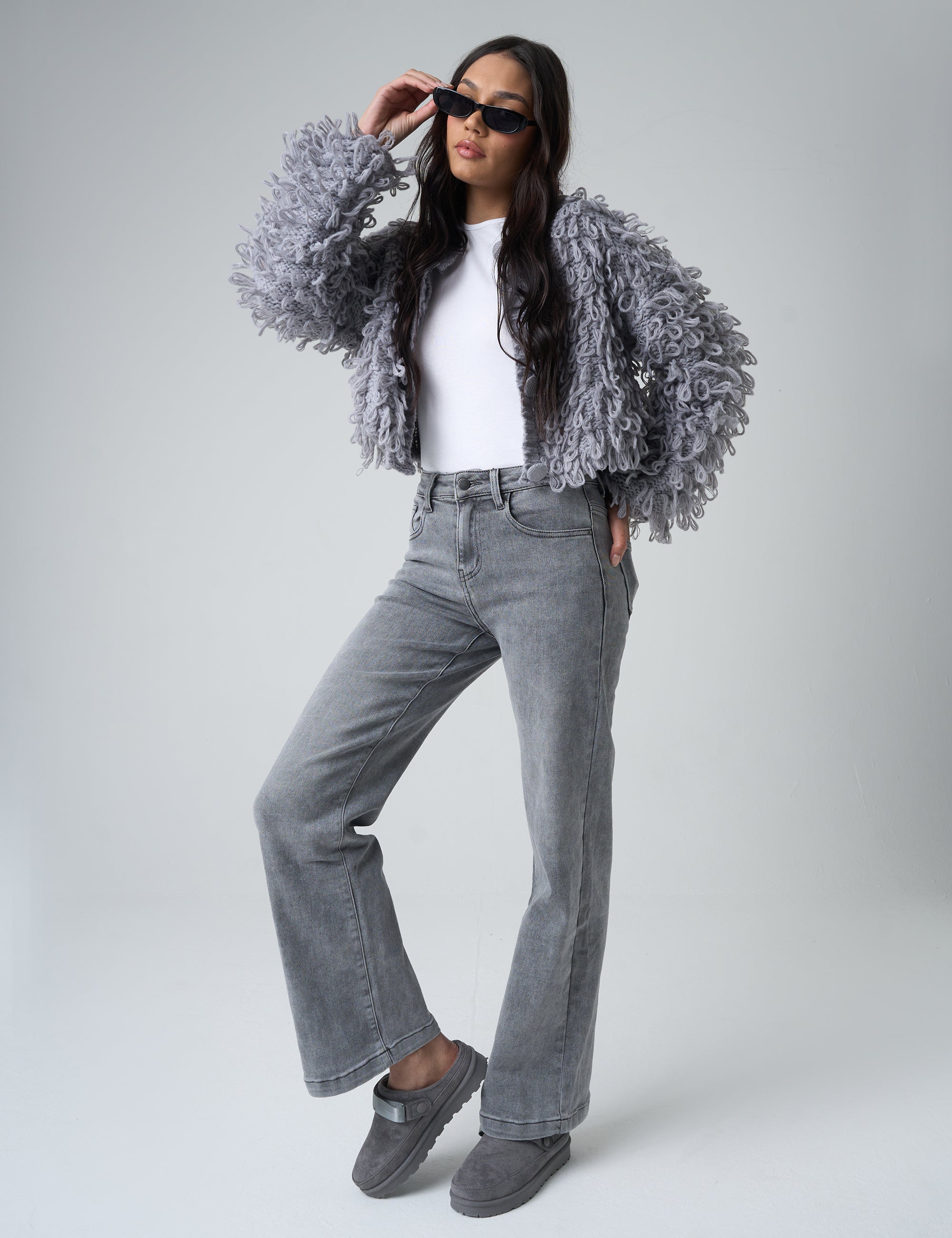Wide Leg High Rise Denim Jeans Grey | Public Desire