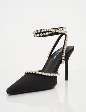 Frankiee Black Diamante Court High Heels