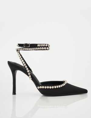 Frankiee Black Diamante Court High Heels