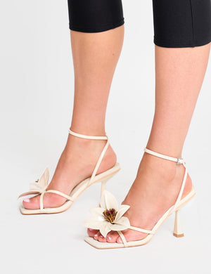 Hydrangea Wide Fit Stone Patent Flower Barely There Square Toe Mid Heels