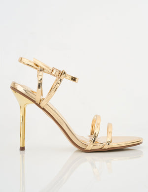 Idealist Gold Mirror Double Strap Barely There High Heels