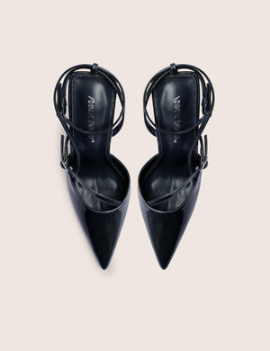 Idol Navy Patent Buckle Strappy Detail Stiletto Court High Heels