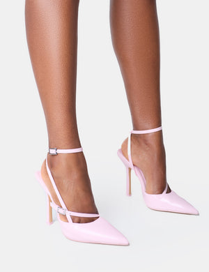 Idol Pink Patent Buckle Strappy Detail Stiletto Court High Heels