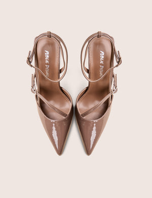 Idol Taupe Patent Buckle Strappy Detail Stiletto Court High Heels