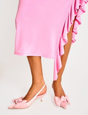Iris Pink Satin Bow Detail Court Mid Heels