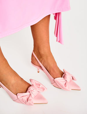Iris Pink Satin Bow Detail Court Mid Heels