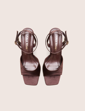 June Brown Ankle Strap Peep Toe Heels