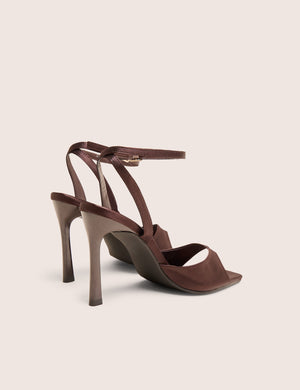 June Brown Ankle Strap Peep Toe Heels