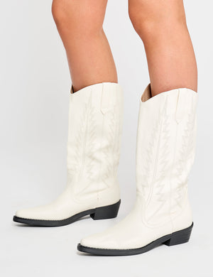 Koboi White Western Flat Cowboy Boots