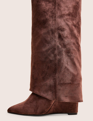 Kola Brown Fold Over Buckle Detail Heeled Boots