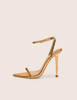 Legacy Gold Croc Barely There Pointed Toe Gold Stiletto Heels