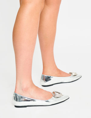 Lillah Silver Metallic Heart Detail Flats