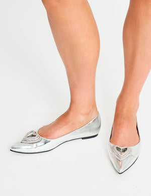 Lillah Silver Metallic Heart Detail Flats