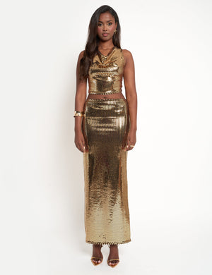 Sequin Maxi Skirt Gold