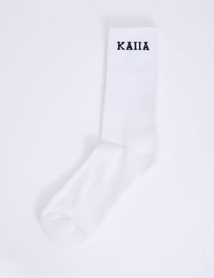 One Pair Kaiia Logo Longline Socks White & Black