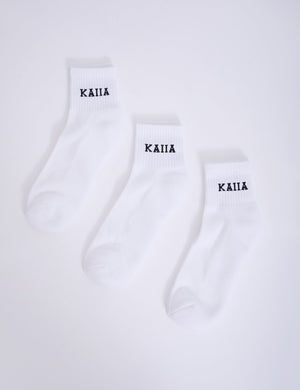 Pack of Three Kaiia Logo Socks White & Black