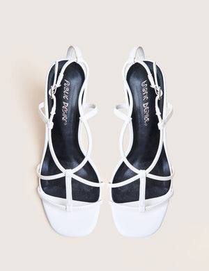 Marie White Pu T Bar Strappy Mid Heels