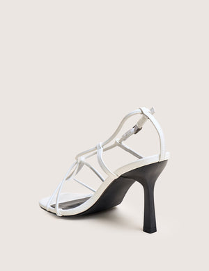 Marie White Pu T Bar Strappy Mid Heels
