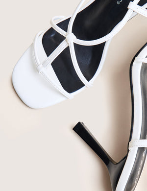 Marie White Pu T Bar Strappy Mid Heels