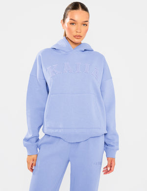 Kaiia Borg Slogan Oversized Hoodie Cornflower Blue