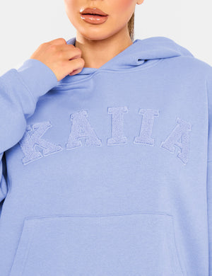 Kaiia Borg Slogan Oversized Hoodie Cornflower Blue