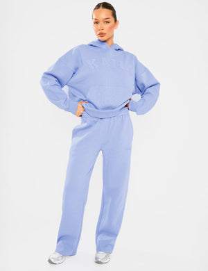 Kaiia Borg Slogan Oversized Hoodie Cornflower Blue