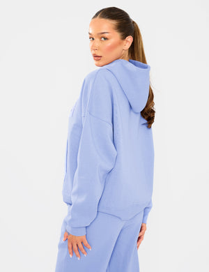 Kaiia Borg Slogan Oversized Hoodie Cornflower Blue