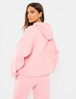 Kaiia Embossed Logo Oversized Hoodie Dusty Rose