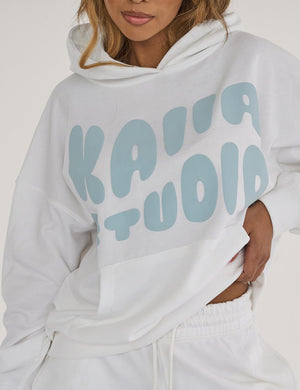 Kaiia Studio Bubble Logo Oversized Hoodie White & Blue