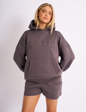 Kaiia Embossed Logo Oversized Hoodie Dark Grey