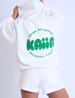 Kaiia Design Bubble Logo Oversized Hoodie Off White & Green