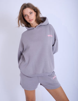 Kaiia Embossed Bubble Logo Oversized Hoodie Slate Grey & Pink