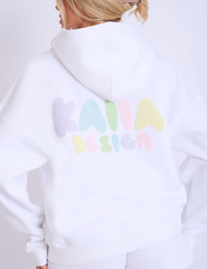 Kaiia Design Bubble Logo Oversized Hoodie Off White & Rainbow