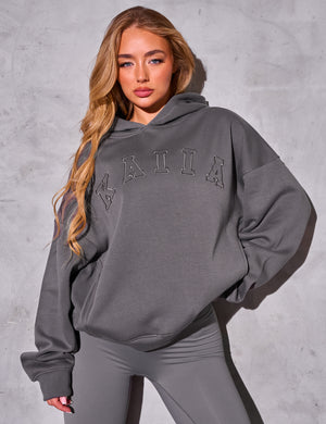 Kaiia Logo Rib Panel Hoodie Slate Grey