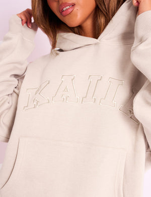 Kaiia Slogan Oversized Hoodie Sand