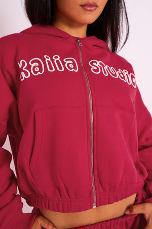 Kaiia Studio Bubble Logo Zip Through Hoodie Red